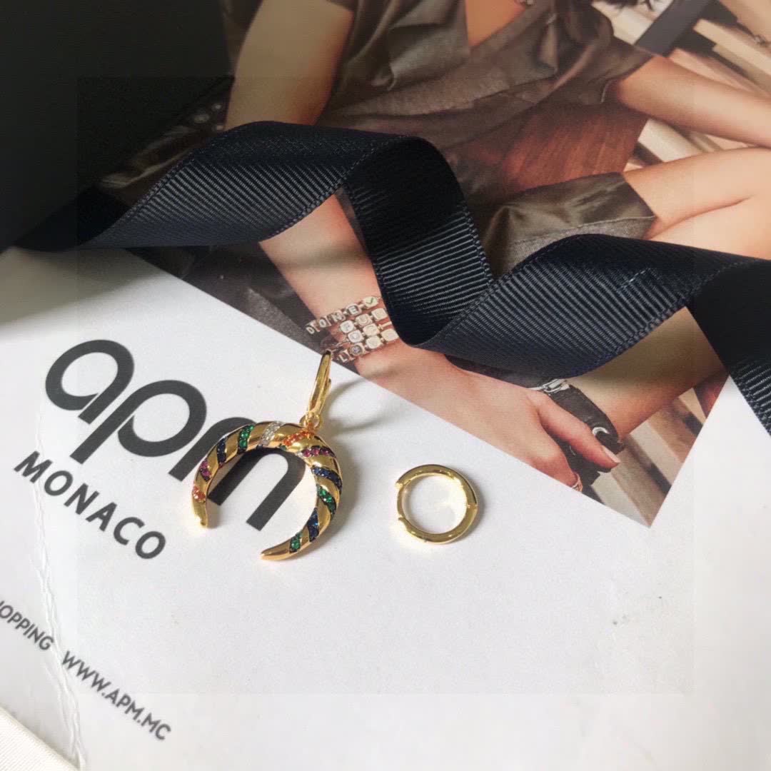 APM Monaco Gold Multi-Color Gemstone Crescent Hoop Earrings